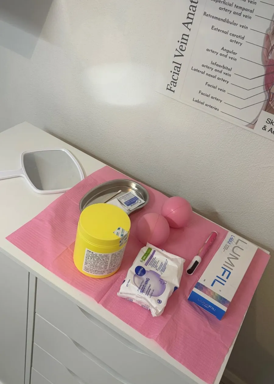 A treatment trolley prepared in the beauty room